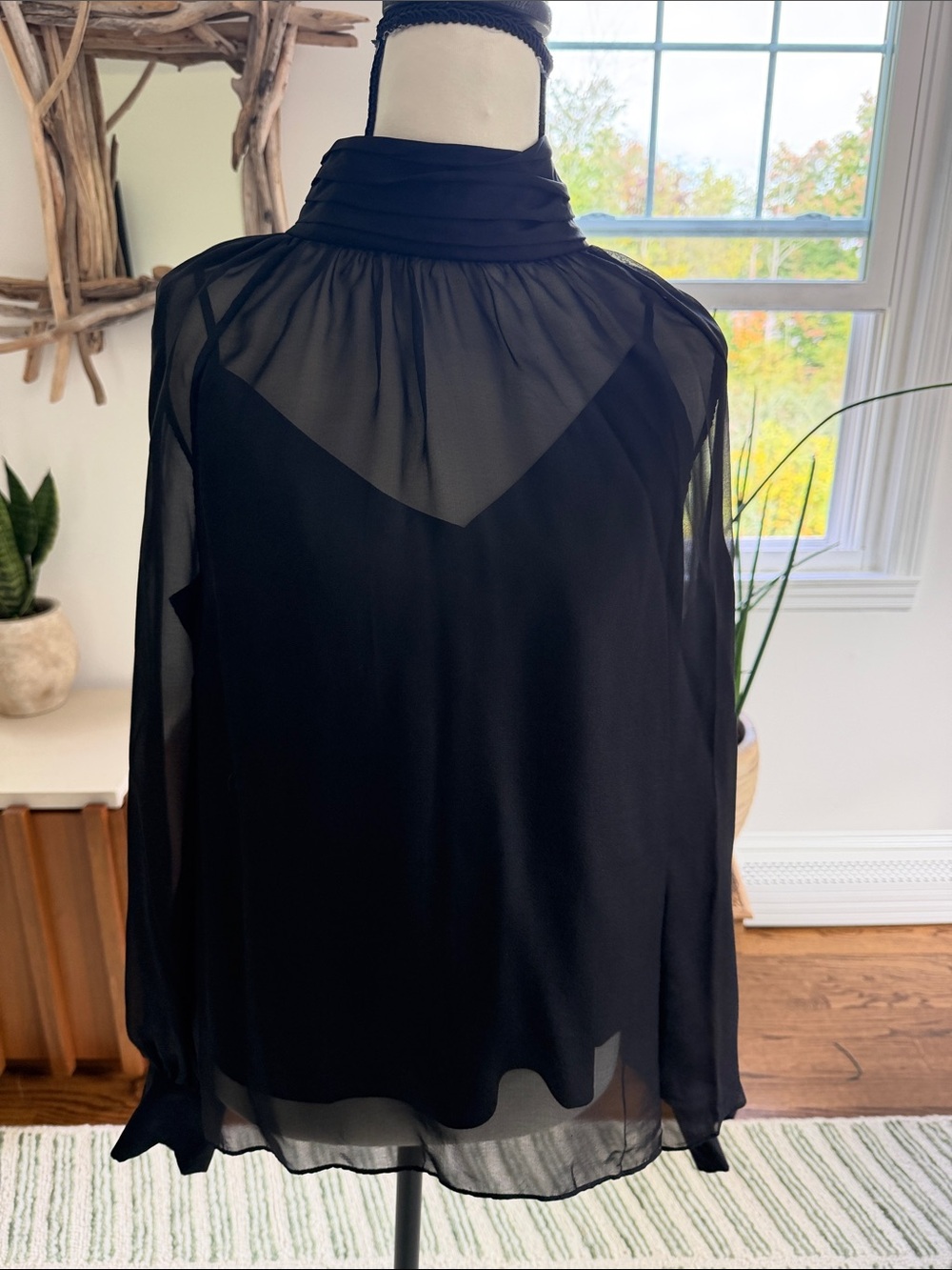 Veronica Beard Black Sheer High-Neck Blouse
